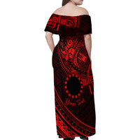 Kia Orana Cook Islands Family Matching Off Shoulder Maxi Dress and Hawaiian Shirt Circle Stars With Floral Red Pattern LT01 - Polynesian Pride