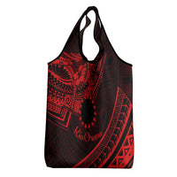Kia Orana Cook Islands Grocery Bag Circle Stars With Floral Red Pattern