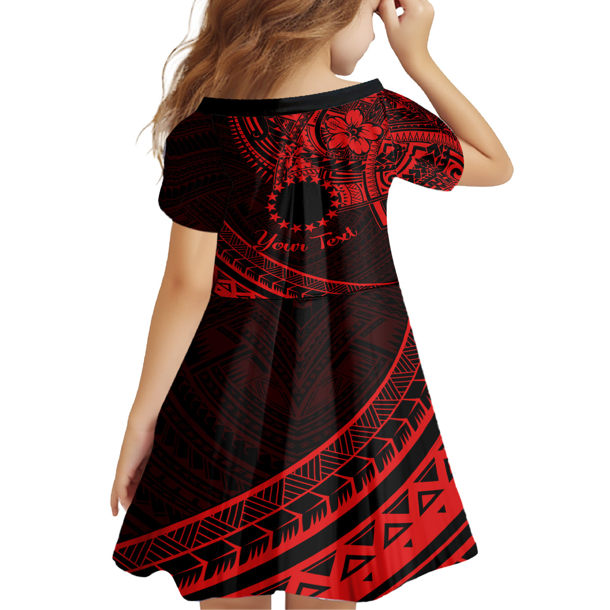 Kia Orana Cook Islands Kid Short Sleeve Dress Circle Stars With Floral Red Pattern LT01 - Polynesian Pride