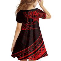 Kia Orana Cook Islands Kid Short Sleeve Dress Circle Stars With Floral Red Pattern LT01 - Polynesian Pride