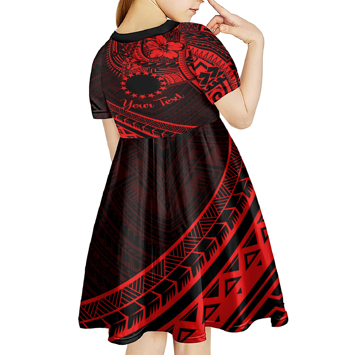 Kia Orana Cook Islands Kid Short Sleeve Dress Circle Stars With Floral Red Pattern LT01 - Polynesian Pride