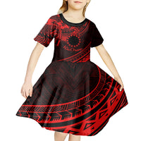 Kia Orana Cook Islands Kid Short Sleeve Dress Circle Stars With Floral Red Pattern LT01 - Polynesian Pride