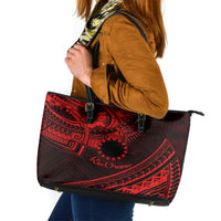 Kia Orana Cook Islands Leather Tote Bag Circle Stars With Floral Red Pattern LT01 Red - Polynesian Pride