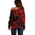 Kia Orana Cook Islands Off Shoulder Sweater Circle Stars With Floral Red Pattern LT01 - Polynesian Pride