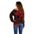 Kia Orana Cook Islands Off Shoulder Sweater Circle Stars With Floral Red Pattern LT01 - Polynesian Pride