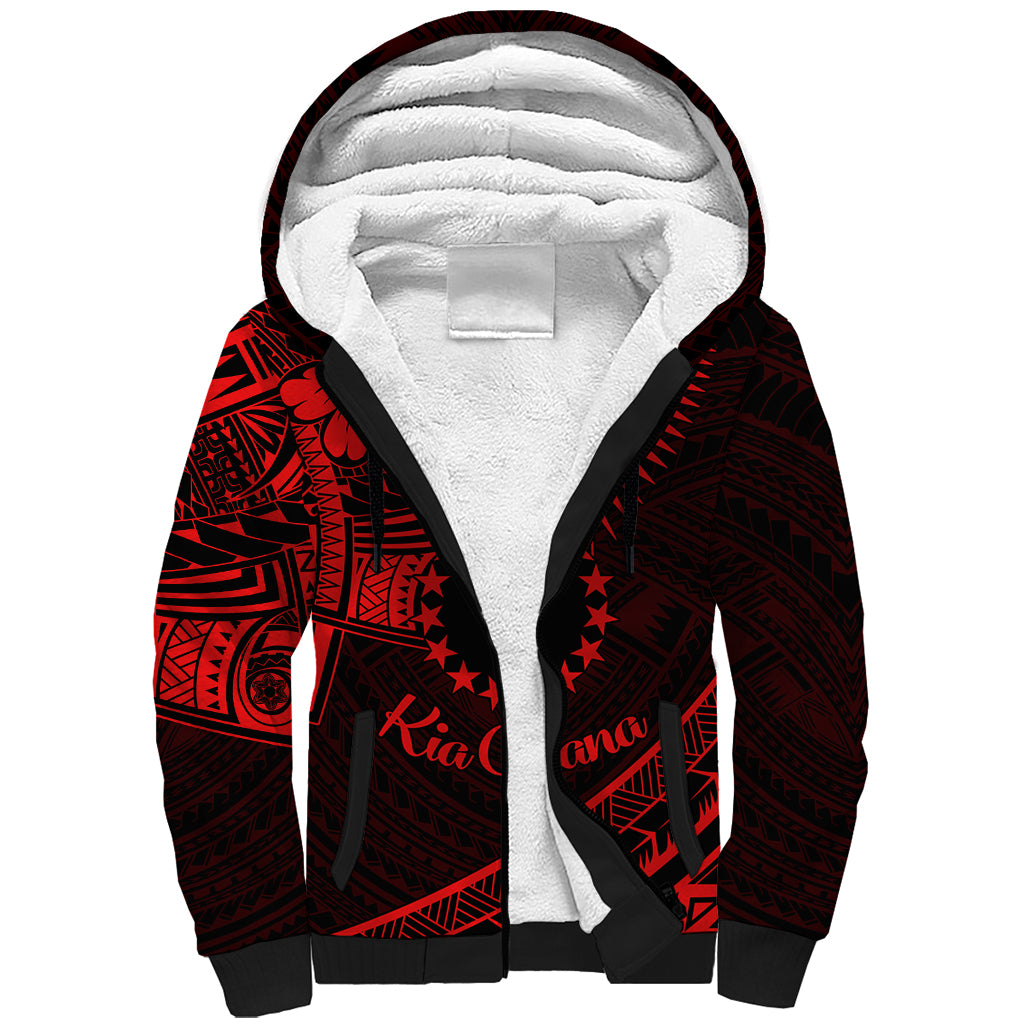 Kia Orana Cook Islands Sherpa Hoodie Circle Stars With Floral Red Pattern LT01 Unisex Red - Polynesian Pride