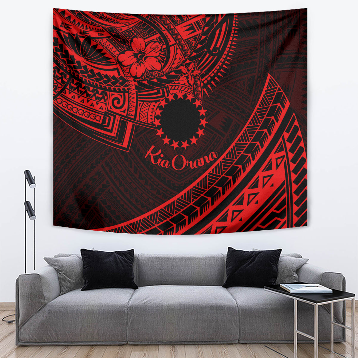 Kia Orana Cook Islands Tapestry Circle Stars With Floral Red Pattern LT01 - Polynesian Pride
