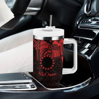 Kia Orana Cook Islands Tumbler With Handle Circle Stars With Floral Red Pattern