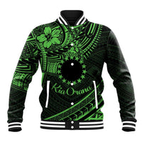 Kia Orana Cook Islands Baseball Jacket Circle Stars With Floral Green Pattern LT01