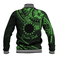 Kia Orana Cook Islands Baseball Jacket Circle Stars With Floral Green Pattern LT01
