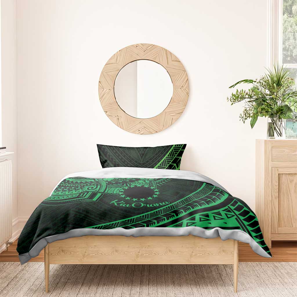 Kia Orana Cook Islands Bedding Set Circle Stars With Floral Green Pattern LT01