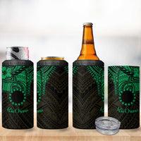Kia Orana Cook Islands 4 in 1 Can Cooler Tumbler Circle Stars With Floral Green Pattern