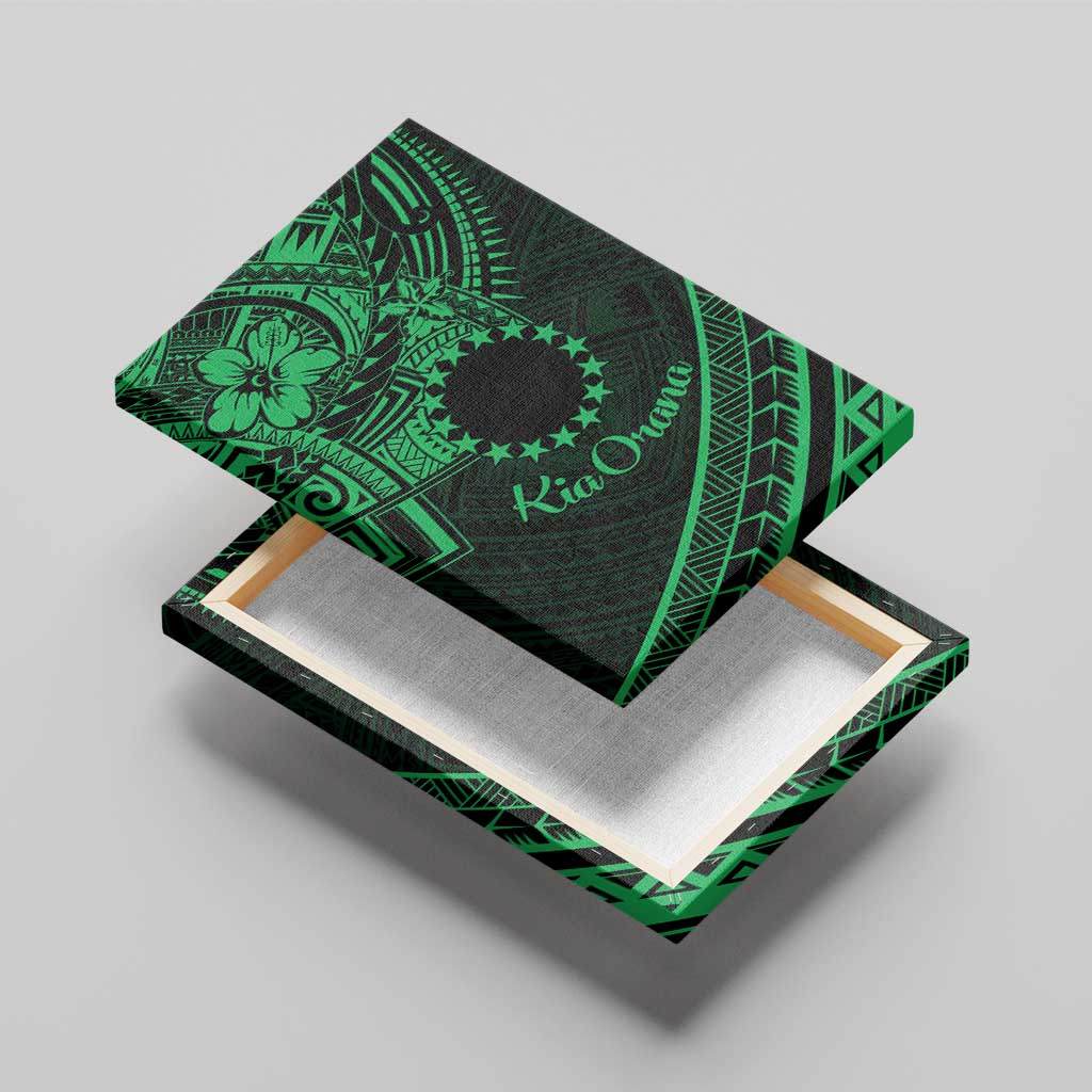 Kia Orana Cook Islands Canvas Wall Art Circle Stars With Floral Green Pattern LT01