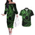 Kia Orana Cook Islands Couples Matching Off The Shoulder Long Sleeve Dress and Hawaiian Shirt Circle Stars With Floral Green Pattern LT01