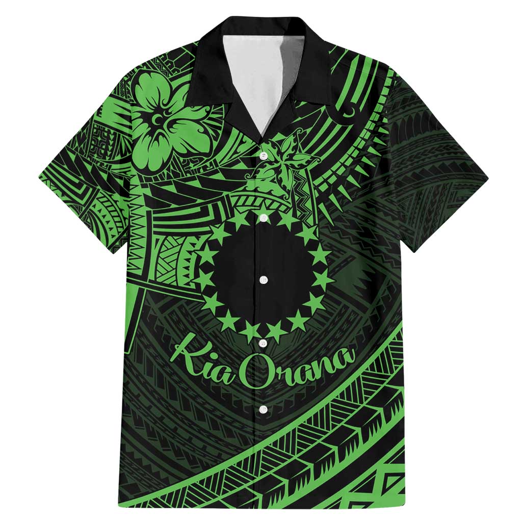 Kia Orana Cook Islands Family Matching Mermaid Dress and Hawaiian Shirt Circle Stars With Floral Green Pattern LT01