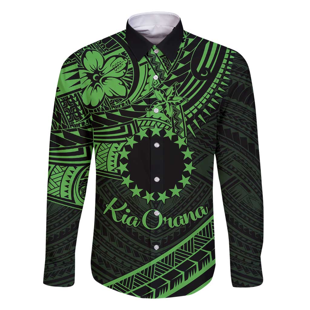 Kia Orana Cook Islands Family Matching Off Shoulder Maxi Dress and Hawaiian Shirt Circle Stars With Floral Green Pattern LT01