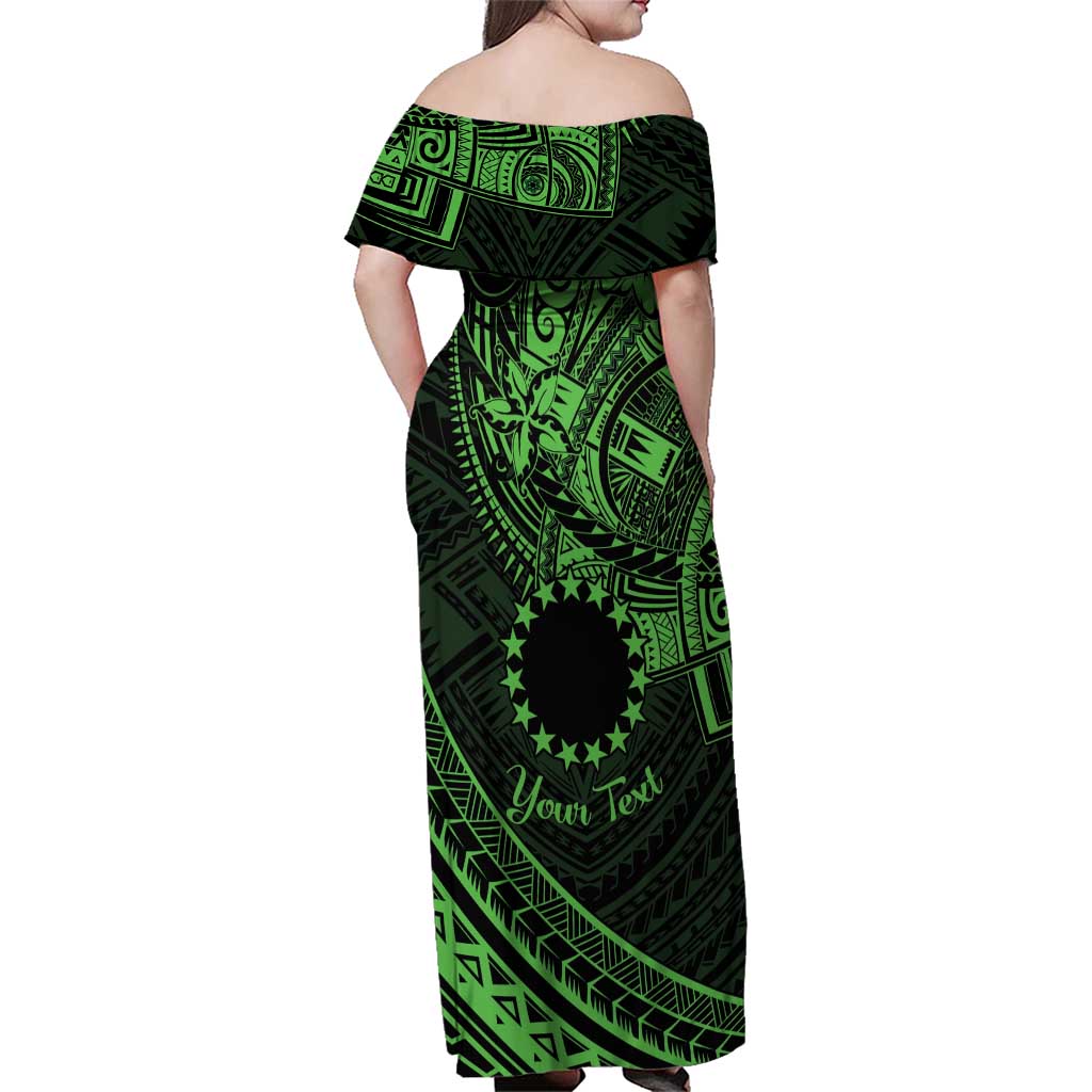 Kia Orana Cook Islands Family Matching Off Shoulder Maxi Dress and Hawaiian Shirt Circle Stars With Floral Green Pattern LT01