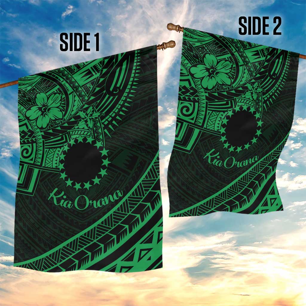Kia Orana Cook Islands Garden Flag Circle Stars With Floral Green Pattern LT01