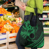 Kia Orana Cook Islands Grocery Bag Circle Stars With Floral Green Pattern