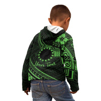 Kia Orana Cook Islands Kid Hoodie Circle Stars With Floral Green Pattern LT01