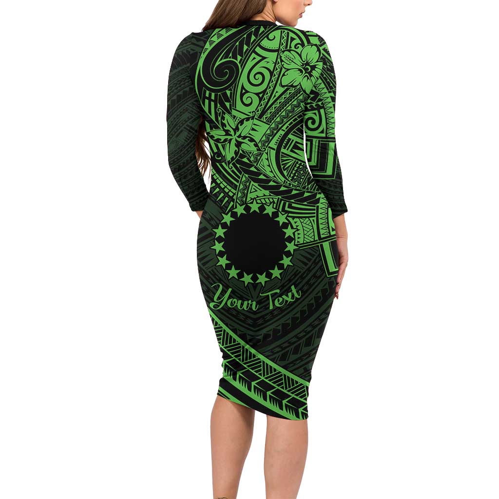 Kia Orana Cook Islands Long Sleeve Bodycon Dress Circle Stars With Flo - Polynesian Pride Kia Orana Cook Islands Long Sleeve Bodycon Dress Circle Stars With Flo - Polynesian Pride