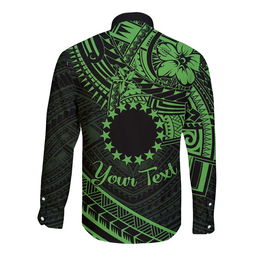 Kia Orana Cook Islands Long Sleeve Button Shirt Circle Stars With Floral Green Pattern LT01