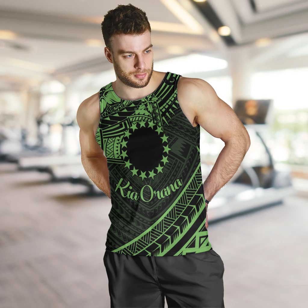 Kia Orana Cook Islands Men Tank Top Circle Stars With Floral Green Pattern LT01