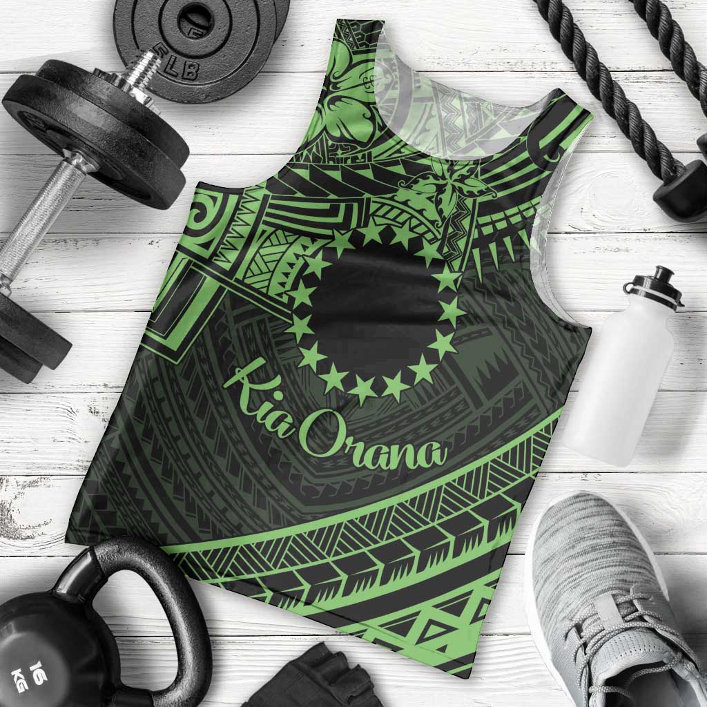 Kia Orana Cook Islands Men Tank Top Circle Stars With Floral Green Pattern LT01