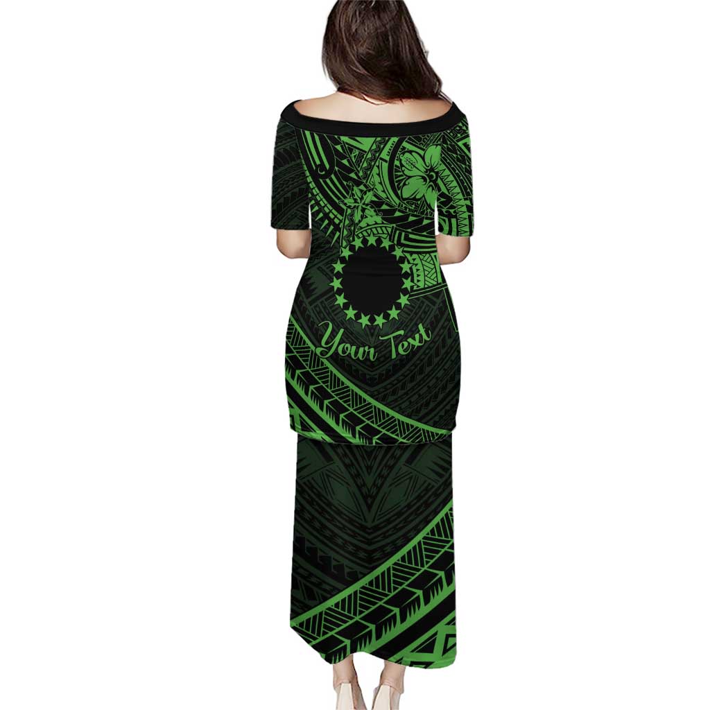 Kia Orana Cook Islands Puletasi Circle Stars With Floral Green Pattern LT01