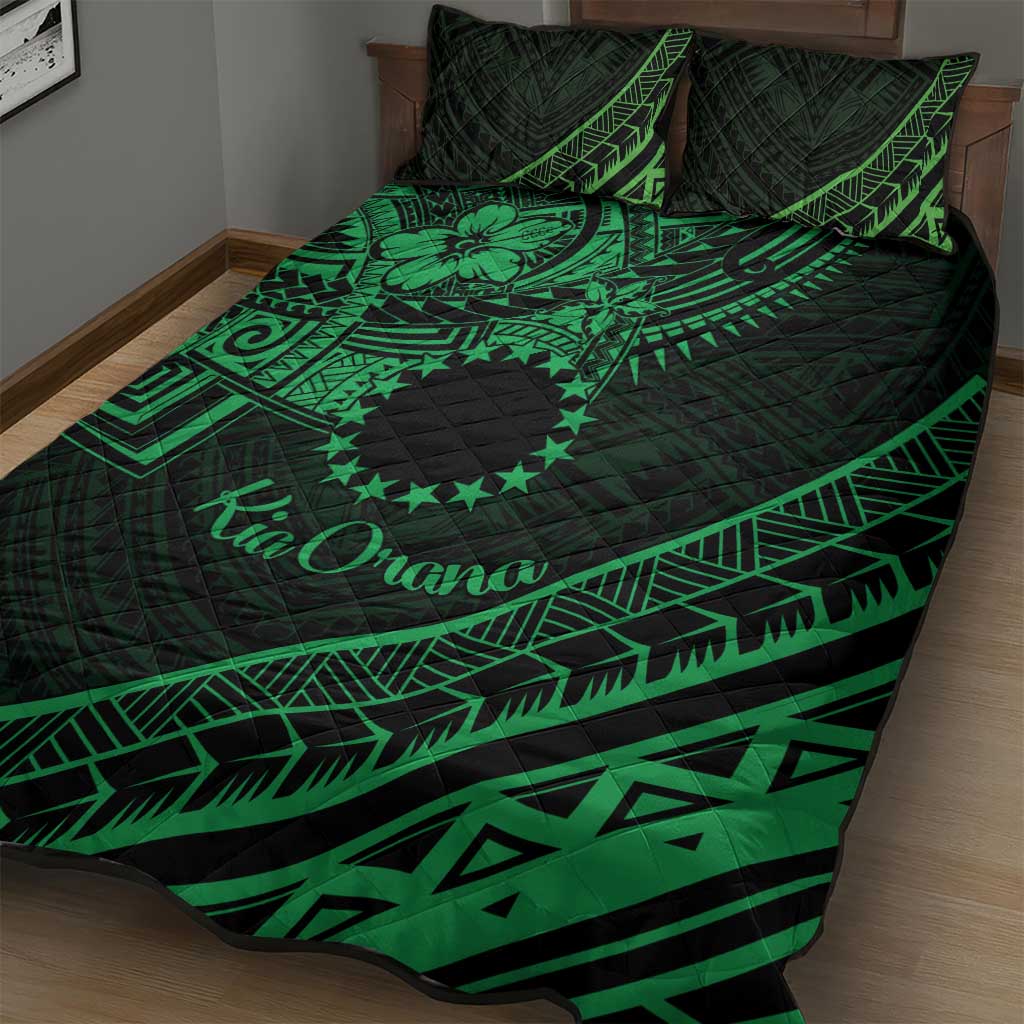 Kia Orana Cook Islands Quilt Bed Set Circle Stars With Floral Green Pattern LT01