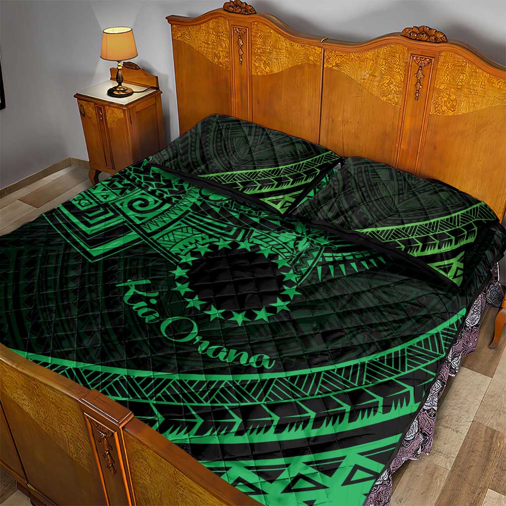 Kia Orana Cook Islands Quilt Bed Set Circle Stars With Floral Green Pattern LT01