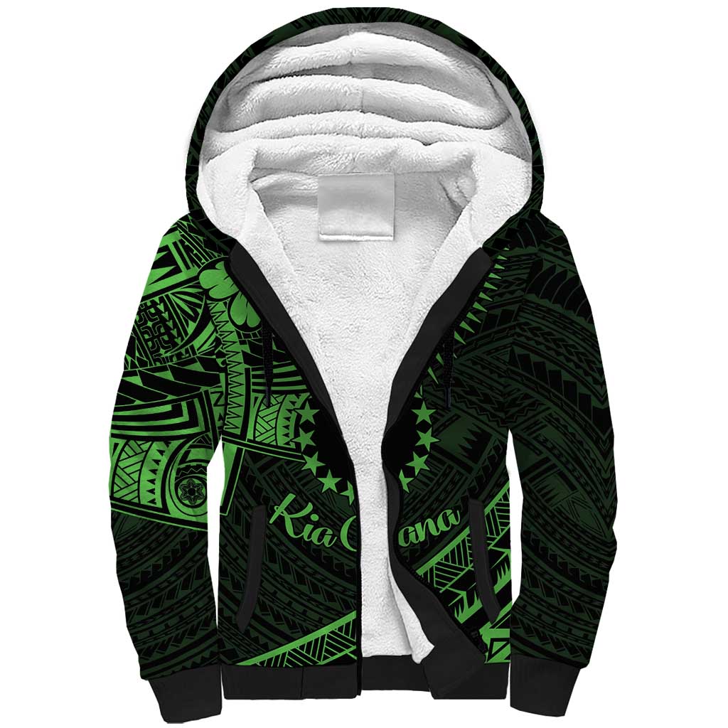 Kia Orana Cook Islands Sherpa Hoodie Circle Stars With Floral Green Pattern LT01