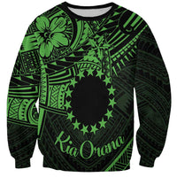 Kia Orana Cook Islands Sweatshirt Circle Stars With Floral Green Pattern LT01