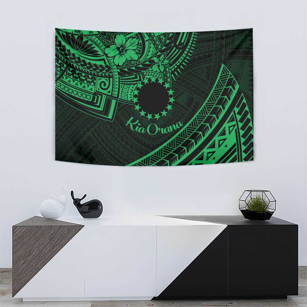 Kia Orana Cook Islands Tapestry Circle Stars With Floral Green Pattern LT01