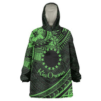 Kia Orana Cook Islands Wearable Blanket Hoodie Circle Stars With Floral Green Pattern LT01