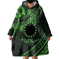 Kia Orana Cook Islands Wearable Blanket Hoodie Circle Stars With Floral Green Pattern LT01