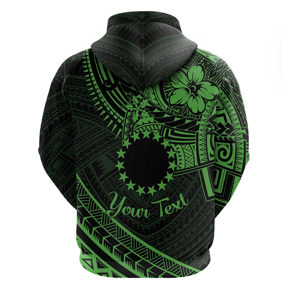 Kia Orana Cook Islands Zip Hoodie Circle Stars With Floral Green Pattern LT01