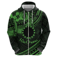 Kia Orana Cook Islands Zip Hoodie Circle Stars With Floral Green Pattern LT01