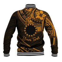 Kia Orana Cook Islands Baseball Jacket Circle Stars With Floral Gold Pattern LT01 - Polynesian Pride