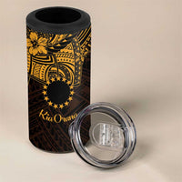 Kia Orana Cook Islands 4 in 1 Can Cooler Tumbler Circle Stars With Floral Gold Pattern