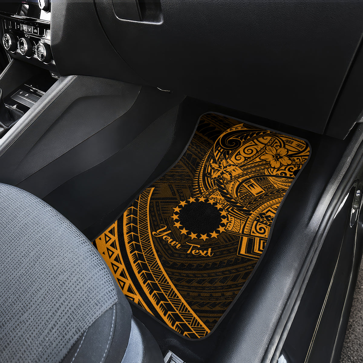 Kia Orana Cook Islands Car Mats Circle Stars With Floral Gold Pattern LT01 - Polynesian Pride
