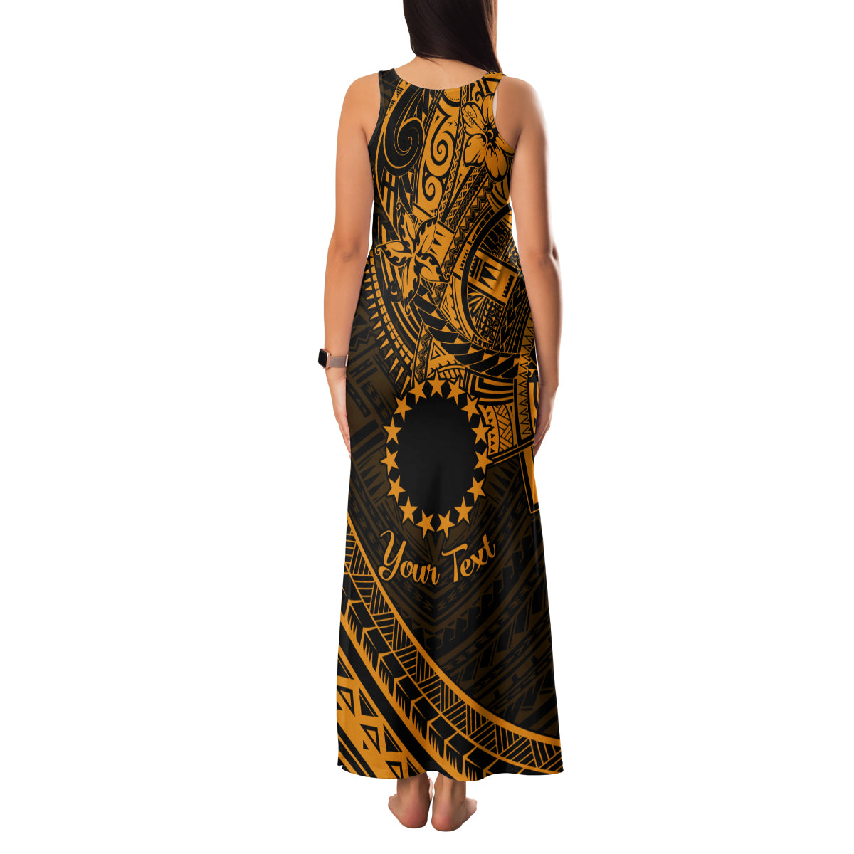 Kia Orana Cook Islands Family Matching Tank Maxi Dress and Hawaiian Shirt Circle Stars With Floral Gold Pattern LT01 - Polynesian Pride