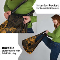 Kia Orana Cook Islands Grocery Bag Circle Stars With Floral Gold Pattern