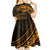 Kia Orana Cook Islands Kid Short Sleeve Dress Circle Stars With Floral Gold Pattern LT01 - Polynesian Pride