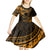 Kia Orana Cook Islands Kid Short Sleeve Dress Circle Stars With Floral Gold Pattern LT01 - Polynesian Pride