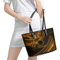 Kia Orana Cook Islands Leather Tote Bag Circle Stars With Floral Gold Pattern LT01 - Polynesian Pride
