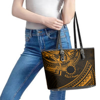 Kia Orana Cook Islands Leather Tote Bag Circle Stars With Floral Gold Pattern LT01 - Polynesian Pride