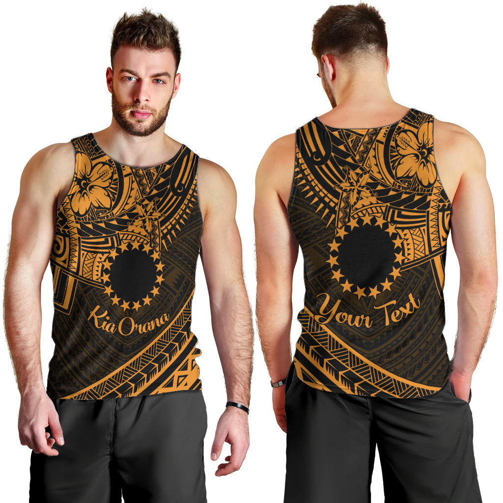 Kia Orana Cook Islands Men Tank Top Circle Stars With Floral Gold Pattern LT01 - Polynesian Pride