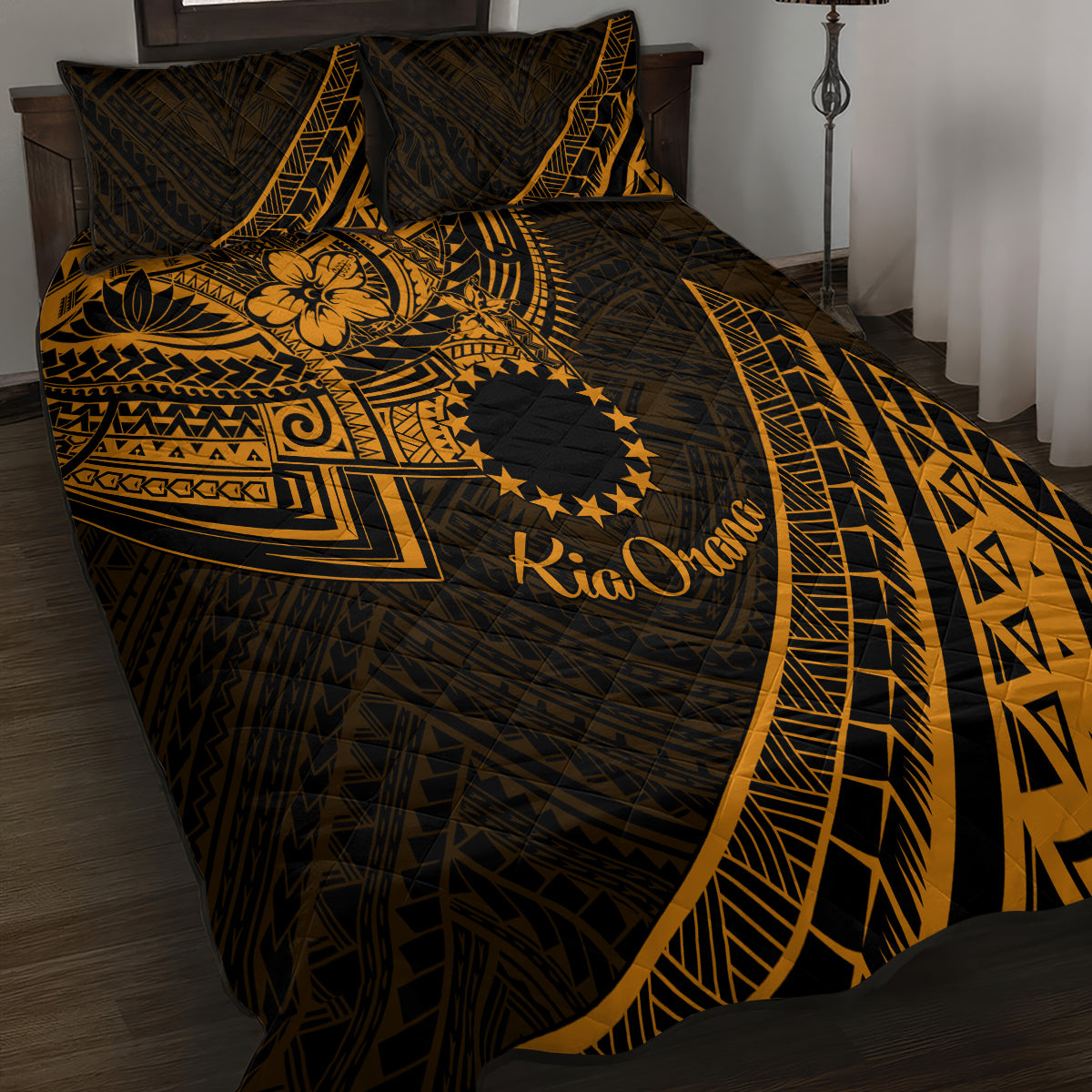 Kia Orana Cook Islands Quilt Bed Set Circle Stars With Floral Gold Pattern LT01 - Polynesian Pride