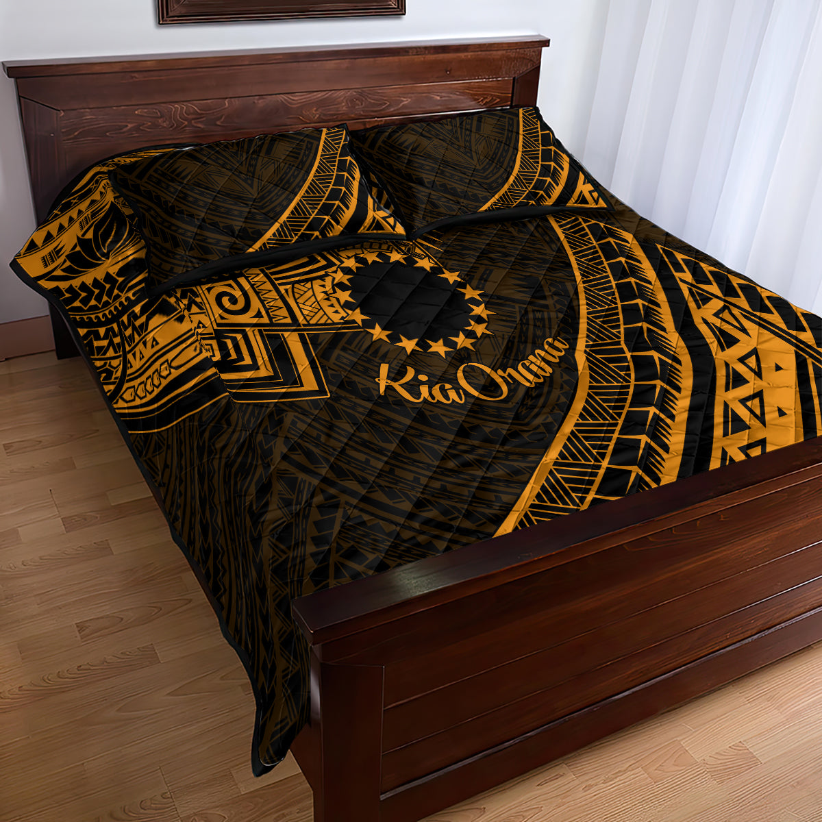 Kia Orana Cook Islands Quilt Bed Set Circle Stars With Floral Gold Pattern LT01 - Polynesian Pride